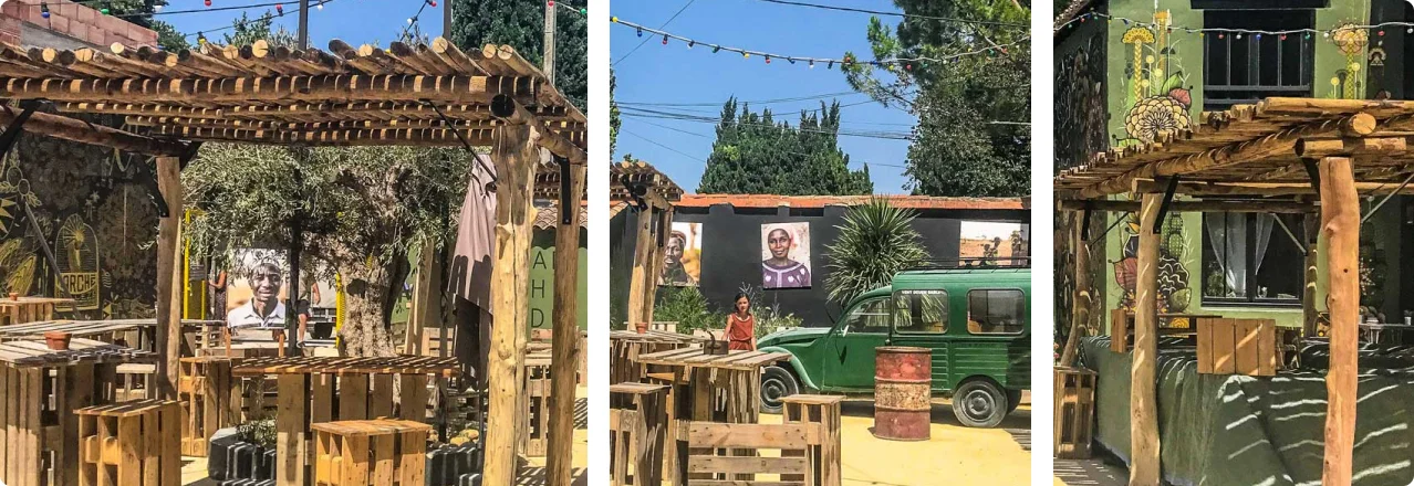 marche-du-lez-montpellier Table en bois sur du sable au Marché du Lez, Montpellier